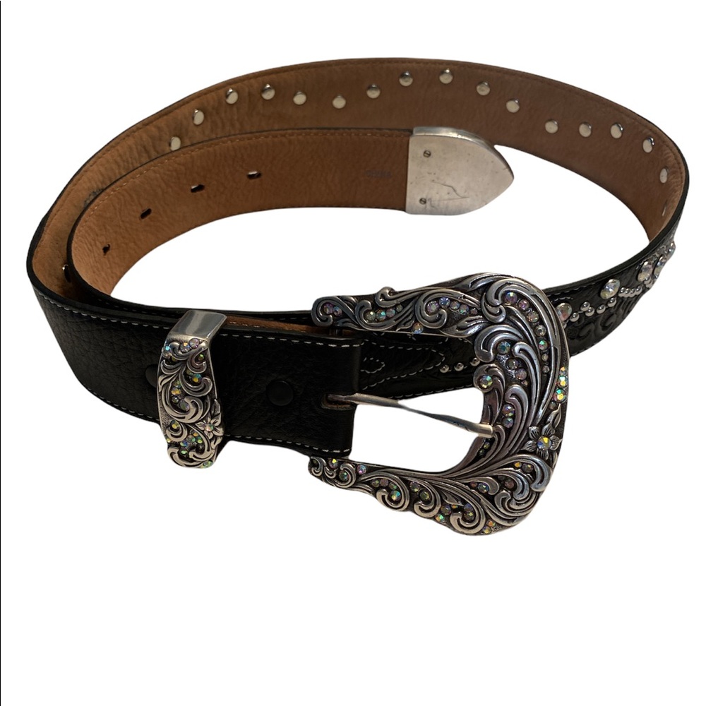 Tony Lama Kaitlyn rhinestone black leather belt size 32
